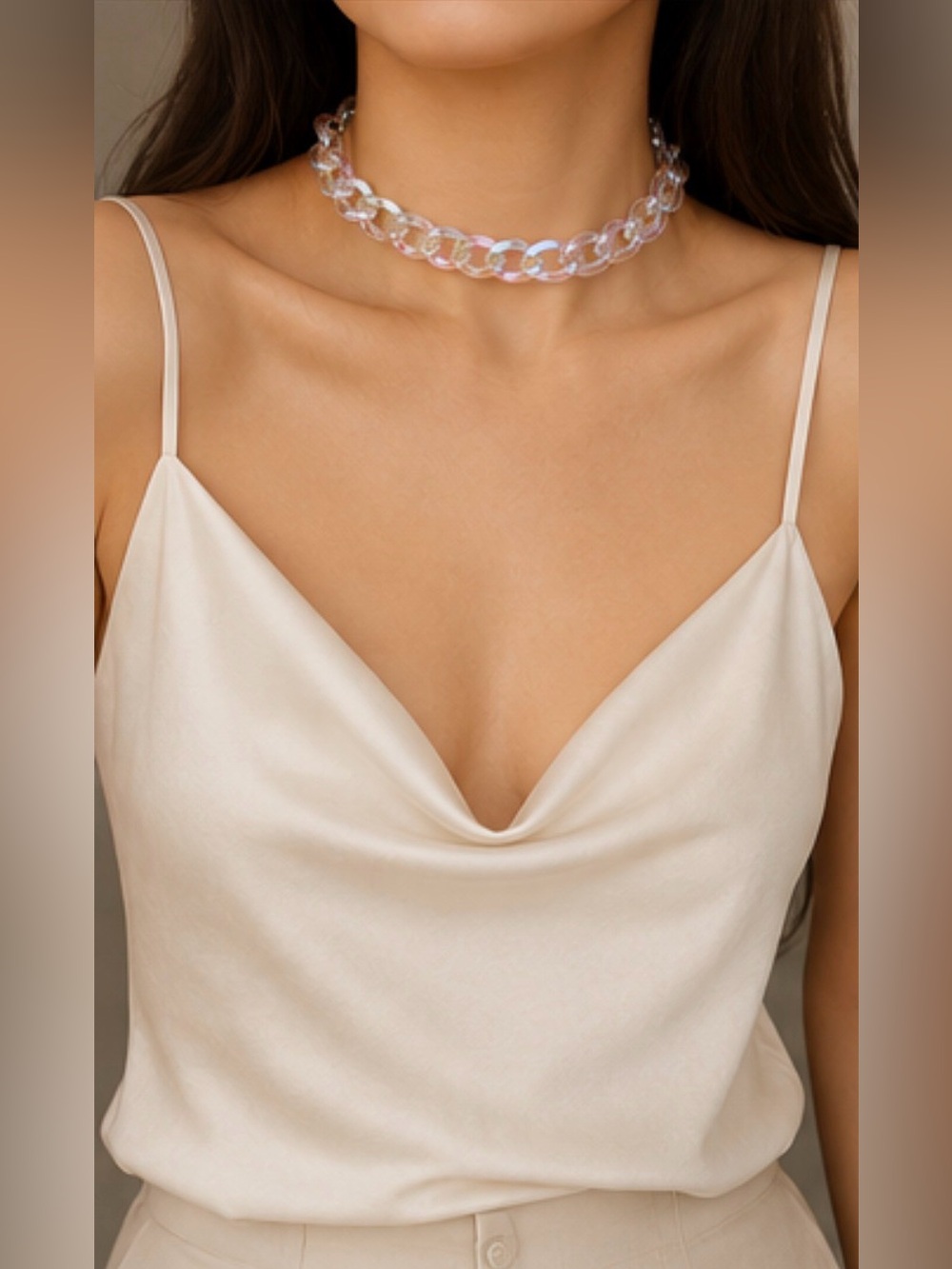 Iridescent Acrylic Chunky Chain Necklace Clear Holographic Statement Jewelry.